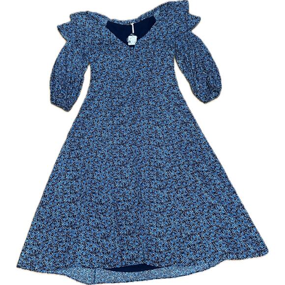 NEW Free People “Float on a Sunbeam” Blue Floral Midi Dress - Picture 2 of 13